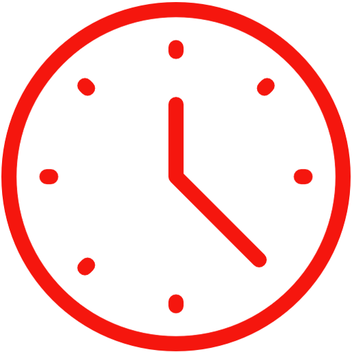 clock (1) red Clock icon representing 24/7 customer care for emergency fuel recovery in Sydney