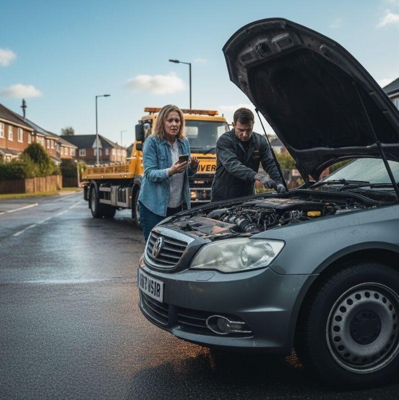 Woman with a car mechanic. 