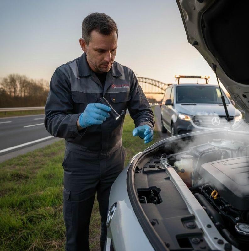 A mechanic checking the car engine. 