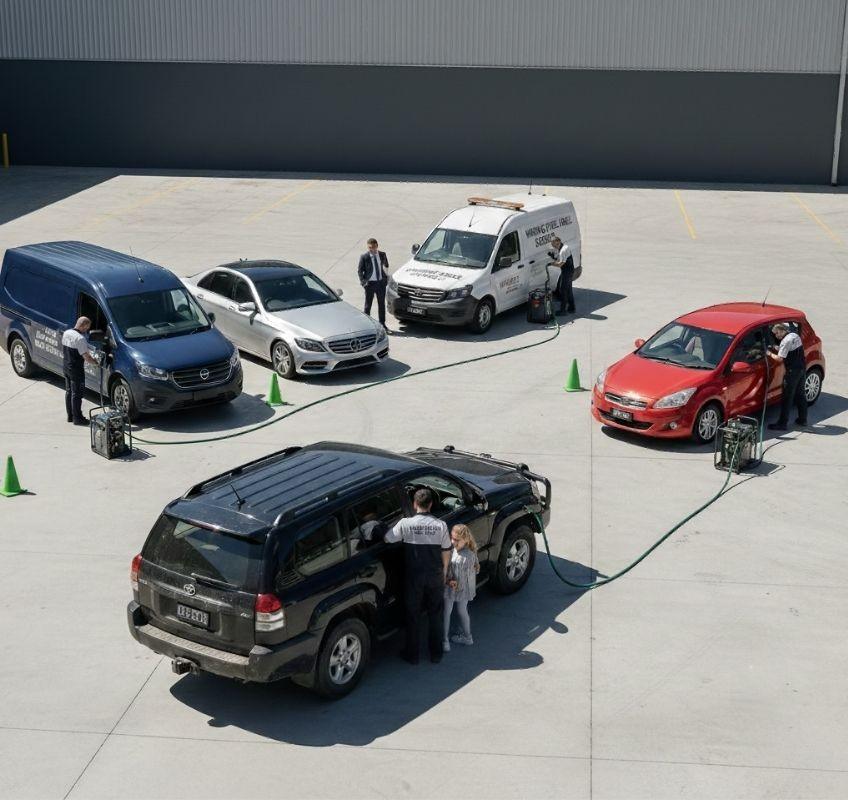 On-site wrong fuel rescue inspecting the cars.