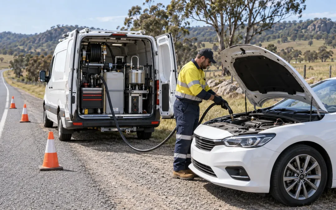 Mobile wrong fuel recovery technician assisting a vehicle near Marulan NSW