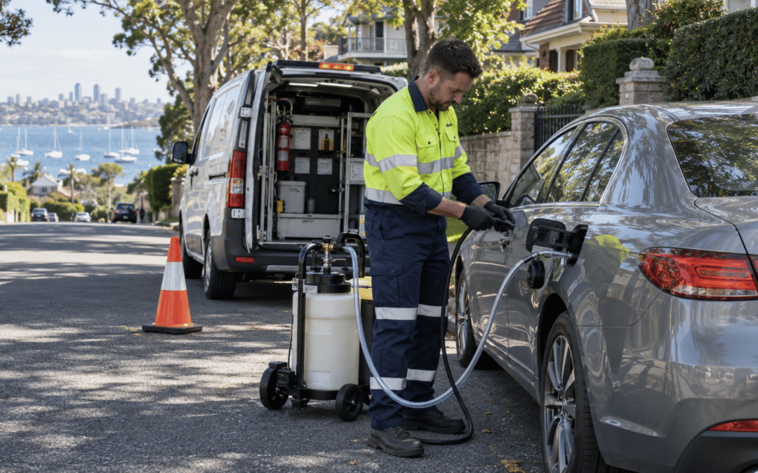 Mobile wrong fuel recovery technician assisting a vehicle in Mosman NSW