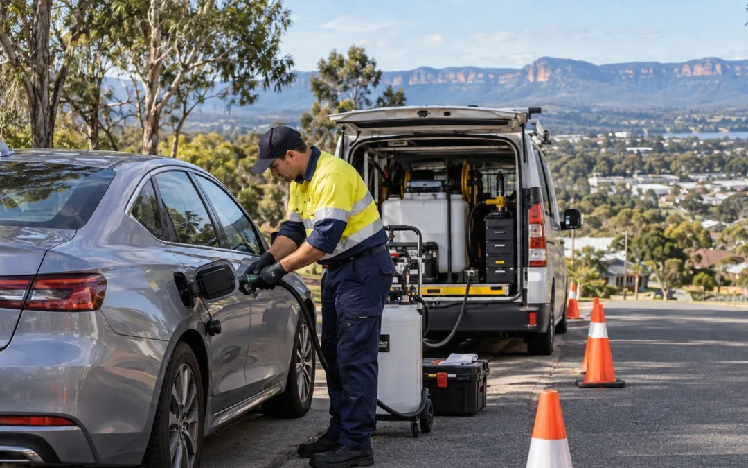 Mobile wrong fuel recovery technician assisting a vehicle in Penrith NSW