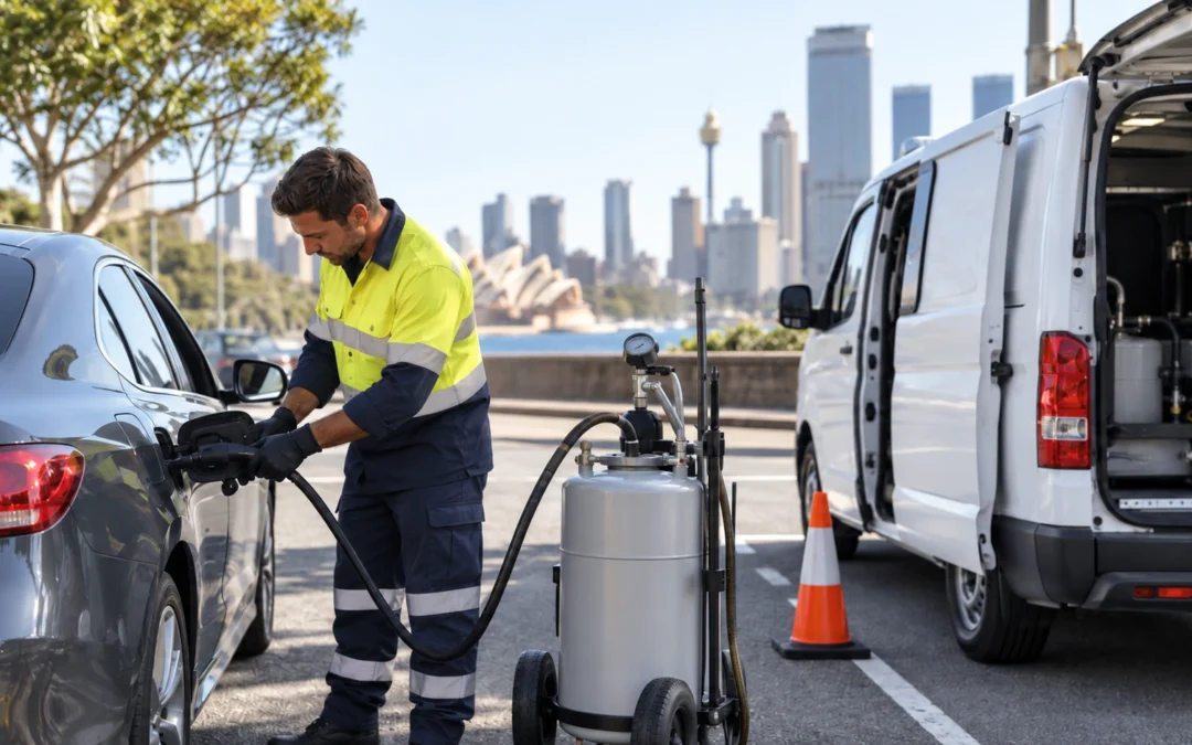 Mobile wrong fuel recovery technician assisting a vehicle in Sydney NSW