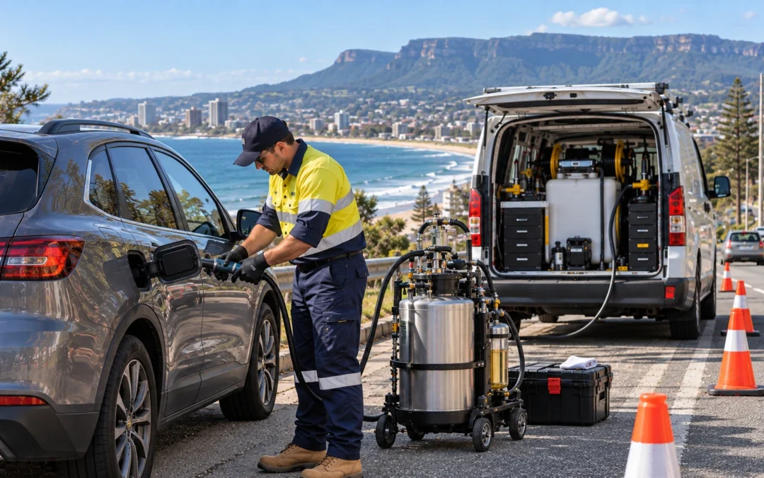 Wrong fuel recovery technician assisting a vehicle in Wollongong NSW